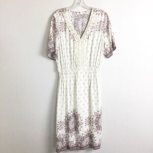 Parallel Skies MIDI Dress Pink & White Size L Crochet Front